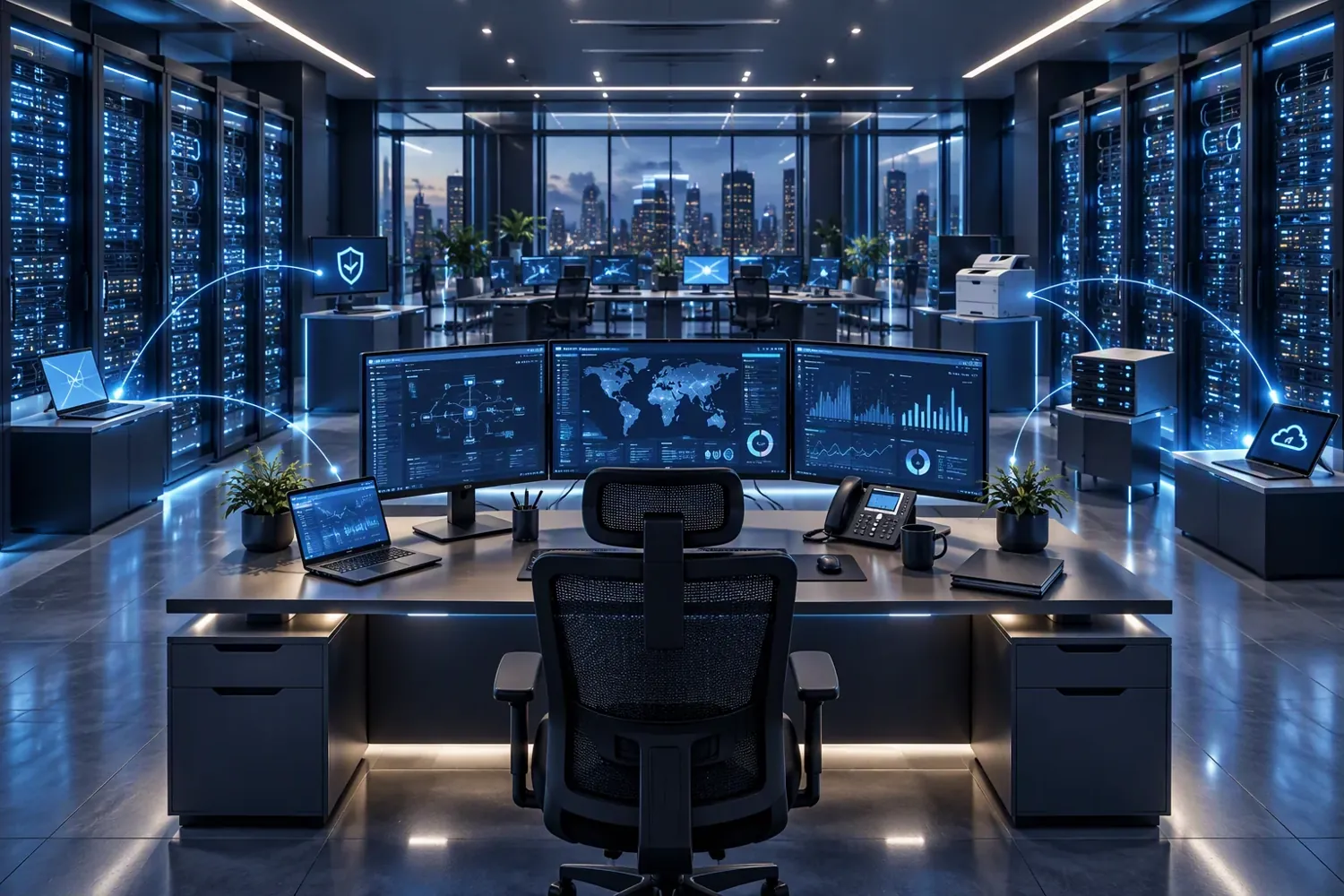 Illustrative enterprise IT operations environment with servers and connected devices